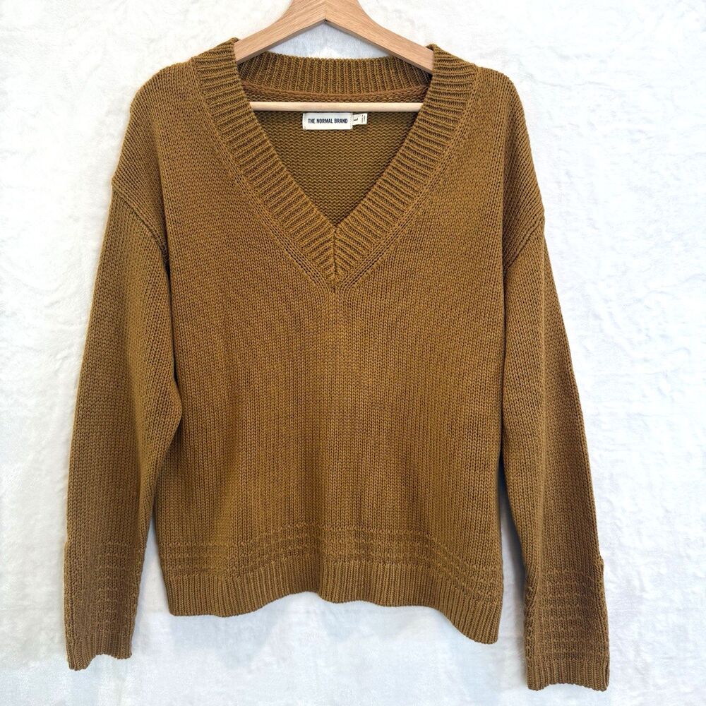 The Normal Brand Sweater Arlo V-neck Maple Glaze Button Cuff Women’s L